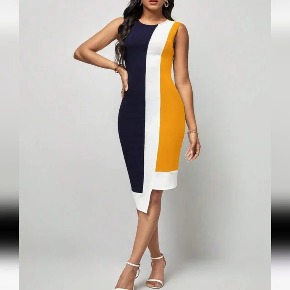 SHEIN | Dresses | Shein Colorblock Asymmetrical Hem Bodycon Dress | Poshmark
